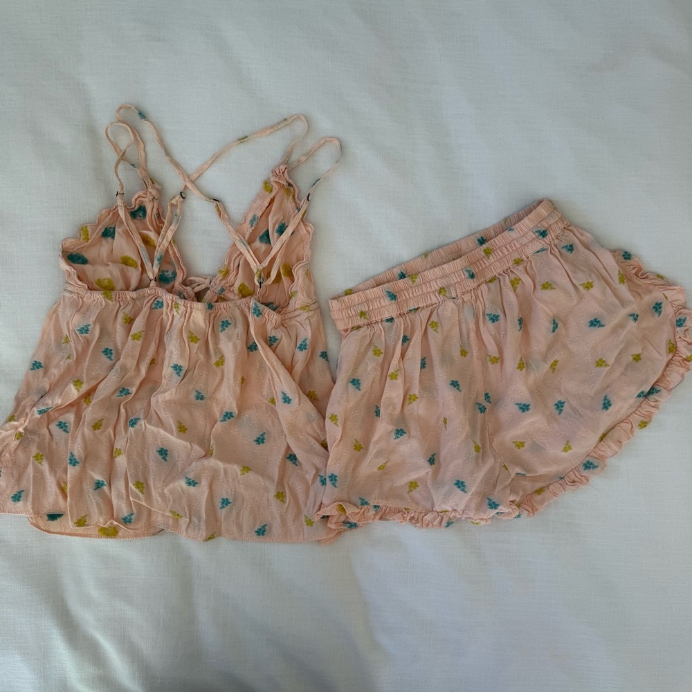 Anthropologie Peach Ruffled Pajama Set- Womens S - Picture 7 of 10